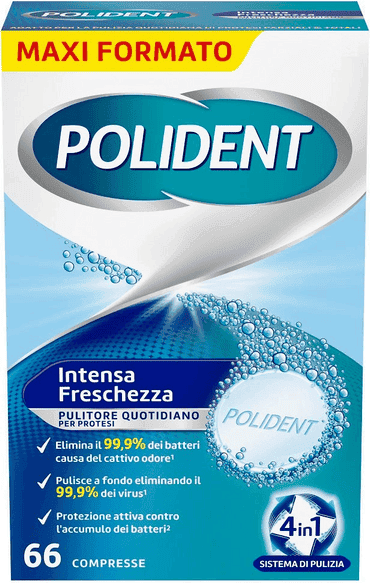 Polident Intensa Freschezza Pulitore Protesi Dentale 4 in 1, 66 Compresse