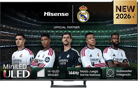 TV Mini LED 55" - Hisense 55E8S, UHD 4K, Quad Core / MT9618, Total HDR, Subwoofer integrado, IA Negro