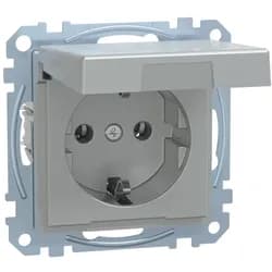 Merten MEG2414-0460 SCHUKO-Steckdose mit Klappdeckel, IP44, Berührungsschutz, Schraub- Liftklemmen, aluminium, Fläche MEG24140460