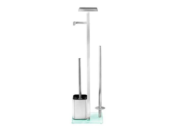 WENKO Serviteur WC 4en1 Debar Brosse WC\, dérouleur\, Tablette de Rangement et Stockage Rouleau Accessoire Toilette Acier INOX Anti Rouille et Verre trempé DIM 21x70\,5x18 cm Gris