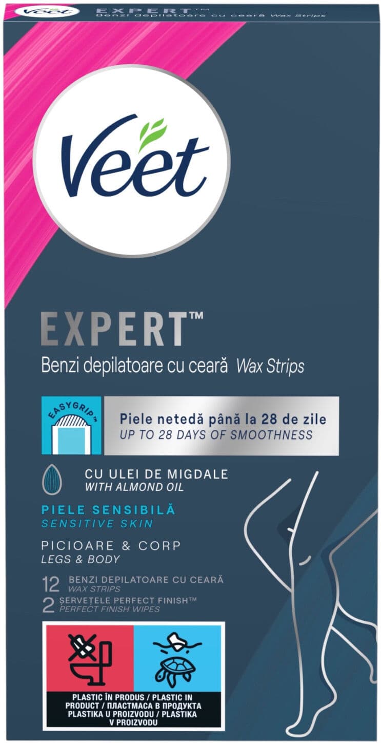 Veet Expert - benzi depilatoare cu ceară gata de utilizare - pentru piele uscată (12 bucăți)