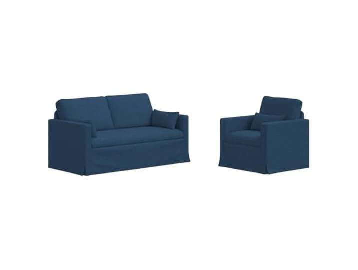 KUTYWEXFM Sofaset 2-teilig Blau Stoff Couch Set für Wohnzimmer Modulares Design für Wohnzimmer und Büro mit stabilem Metallrahmen und Holzwerkstoff-Armlehnen.