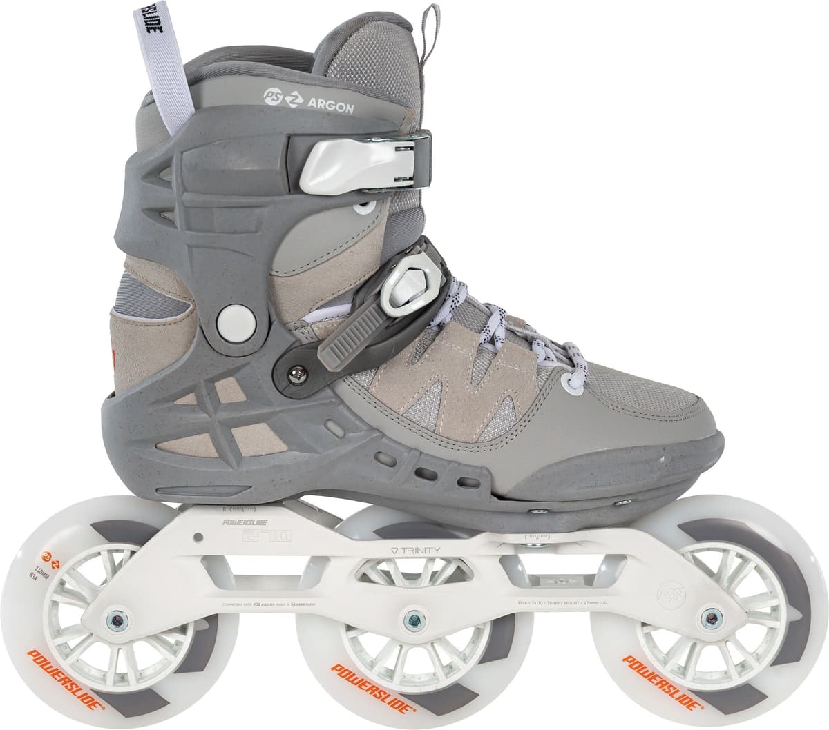 Inlineskates POWERSLIDE "Phuzion Argon Cement 110" Gr. 43, grau (grau, weiß), Inlineskates_Rollschuhe, 43 (bis 100 kg), Kunstfaser, Lederimitat, Inlineskates grau, weiß 43 (bis 100 kg)
