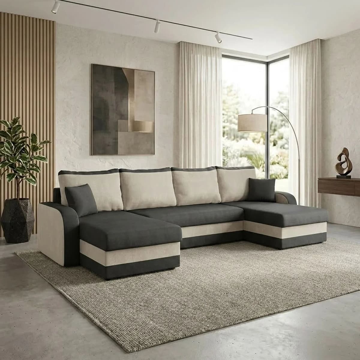 garneroarredamenti Divano letto angolare 5 posti 304cm contenitore grigio écru Assunta