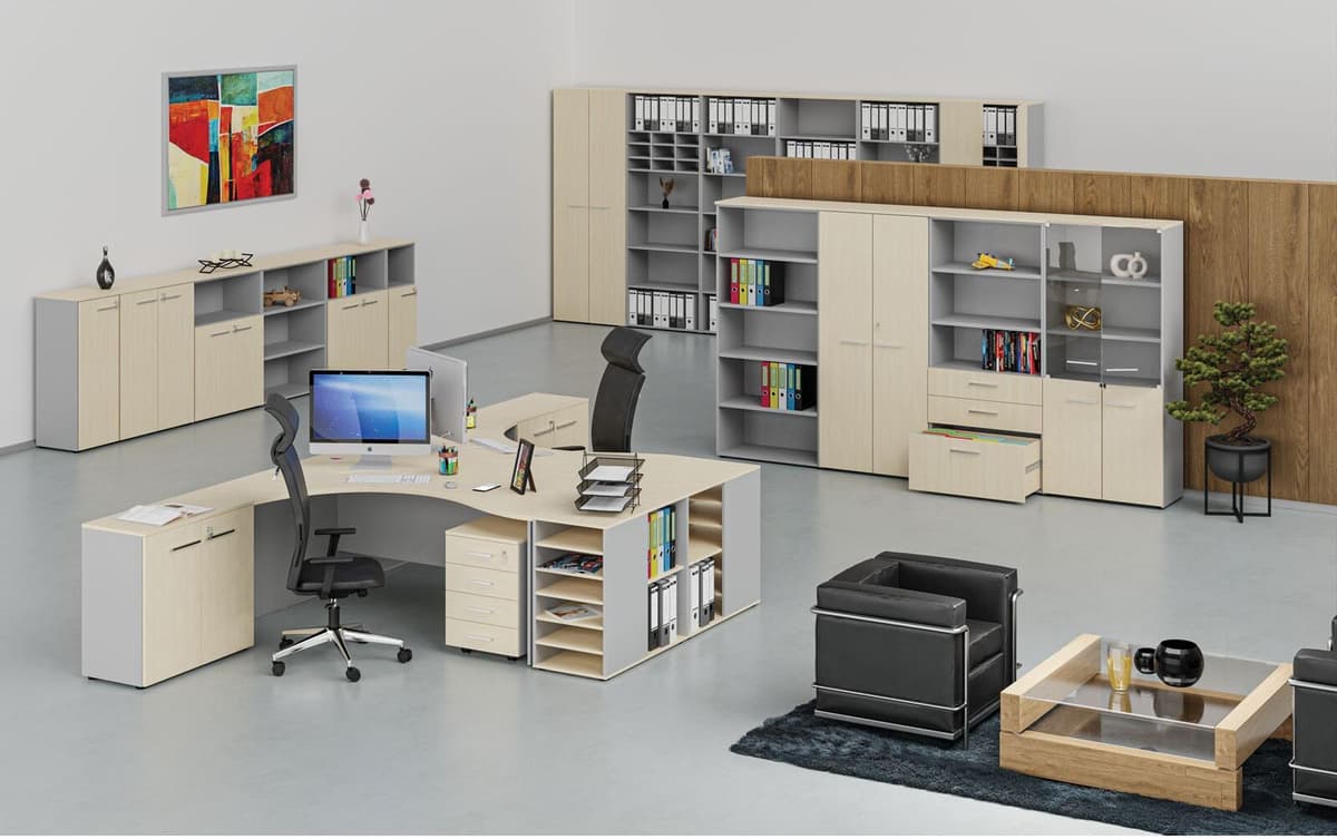B2B Partner Kombinovaná kancelárska skriňa PRIMO GRAY, dvere na 3 poschodia, 400 x 420 x 1781 mm, sivá/breza