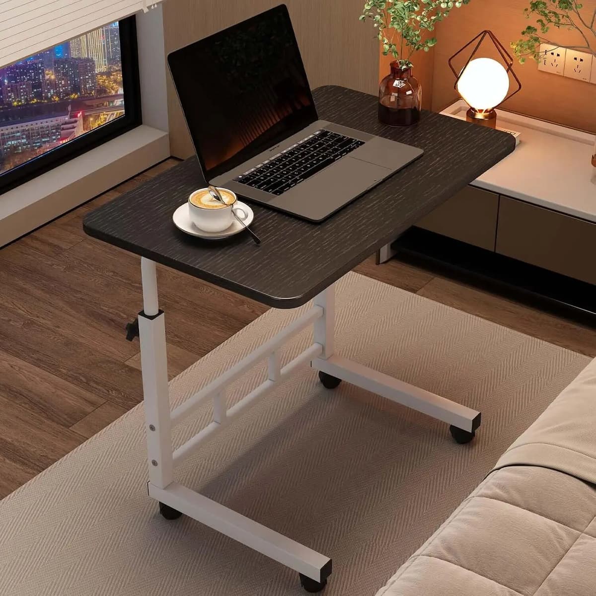 HobbyLane Mobile Standing Desk With Wheels Height Adjustable Rolling White