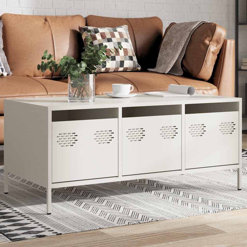 vidaXL Mesa de centro acero laminado en frío blanco 101,5x50x43,5 cm Blanco