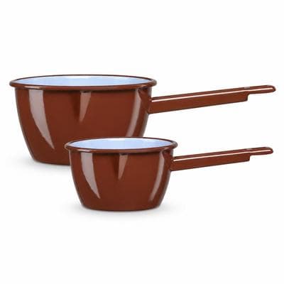 Wellhome Well Home - Set mit 2 Stielkasserollen mit Ausgießer aus emailliertem Stahl Ø14/18 cm