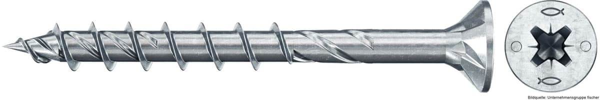 fischerwerke fischer Spanplattenschraube PowerFast, FPF II CZP 6,0 x 80 BC 100 Senkkopf mit Kreuzschlitz PZ Teilgewinde galvanisch verzinkt, blau passiviert, 10...