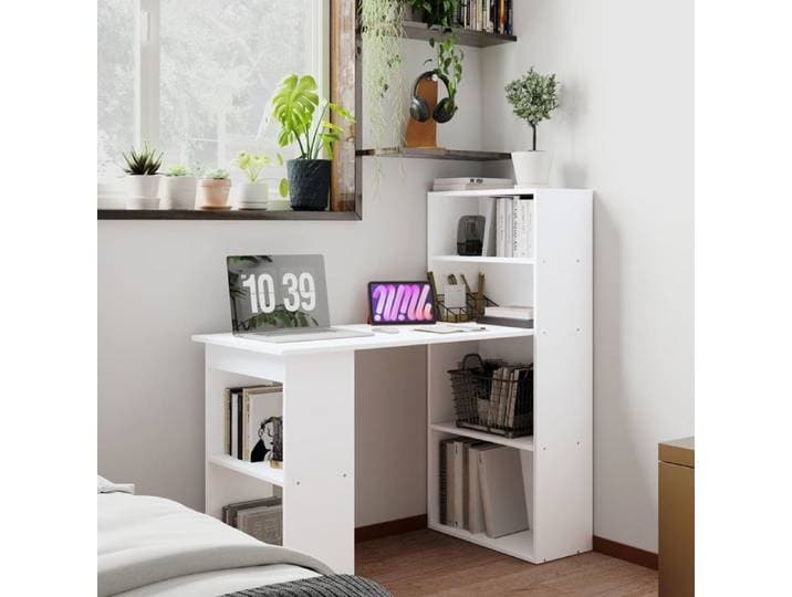 Bureau de cuisine avec étagères 120x55cm Bureau d'ordinateur portable Bureau blanc