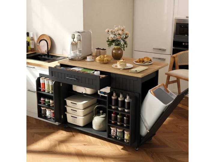 Îlot de cuisine blanc 120x60x90 cm avec 3 tiroirs rangements étagère à épices et espace pour animal