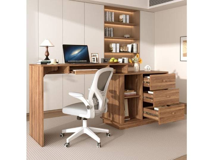 Bureau Informatique Multifonction avec Plateau Coulissant Tiroir Clavier 2 Niveaux Ouverts et 3 Tiroirs MDF 110×40×75 5 cm