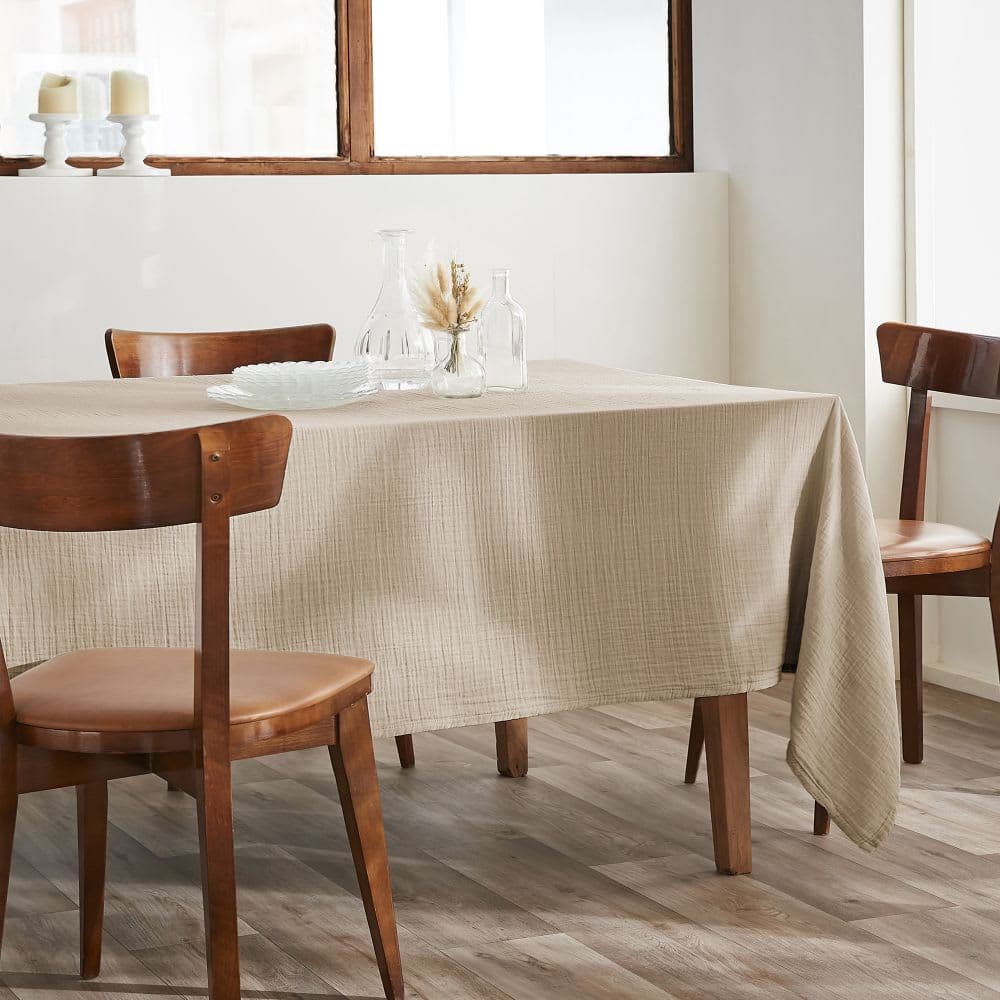 Housse De Rêve Nappe rectangle gaze de coton uni 150x350 cm Beige 350x0x150cm