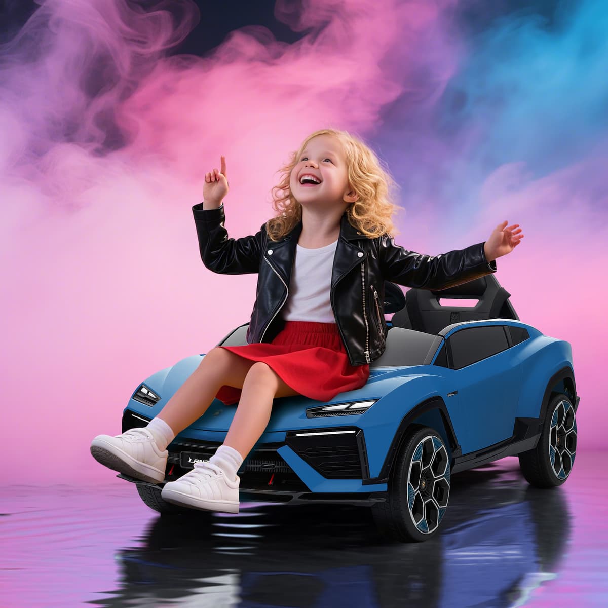 Aiyaplay Auto elettrica per bambini, Lamborghini, 12V, telecomando 2,4G e 2 motori, velocità max. 4 km/h, Blu   Aosom Italy