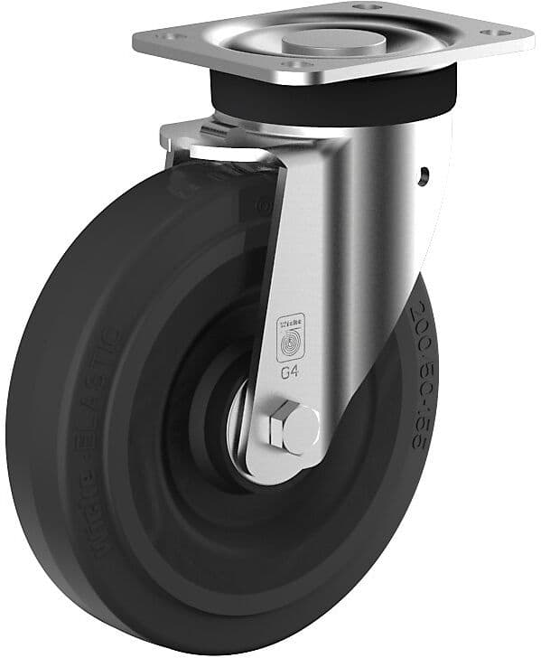 Elastik-Vollgummi-Rad auf Stahlfelge, Rad-Ø x Breite 200 x 50 mm, Lenkrolle Wicke