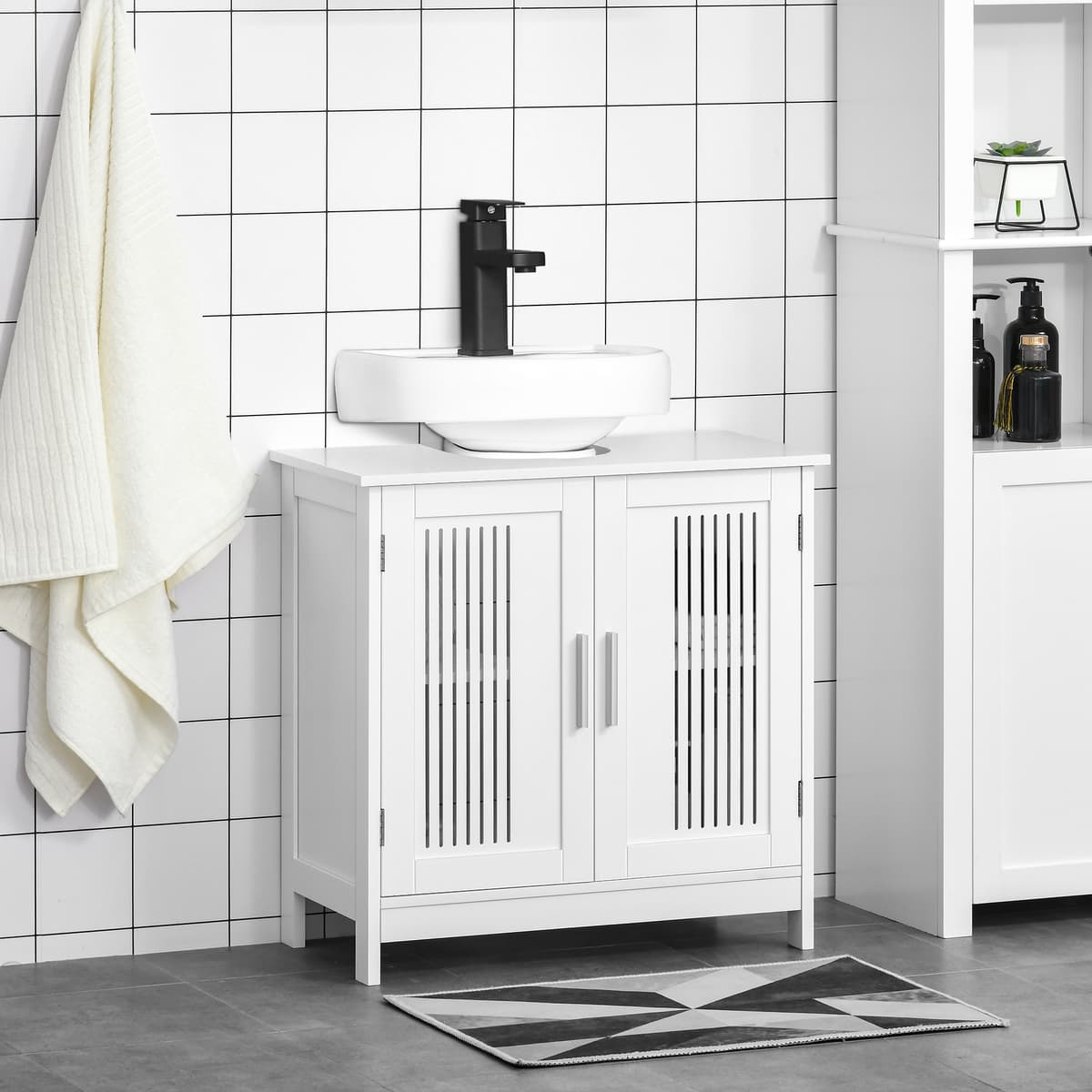 Kleankin Mobiletto Sottolavabo per Bagno a 2 Ante, Armadietto Salvaspazio Lavandino in Legno con Ripiani Regolabili Bianco Aosom