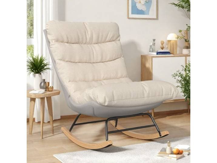 Fauteuil à Bascule - TANANT - Beige - Dossier Haut - Design Minimaliste - 83x72x93 cm