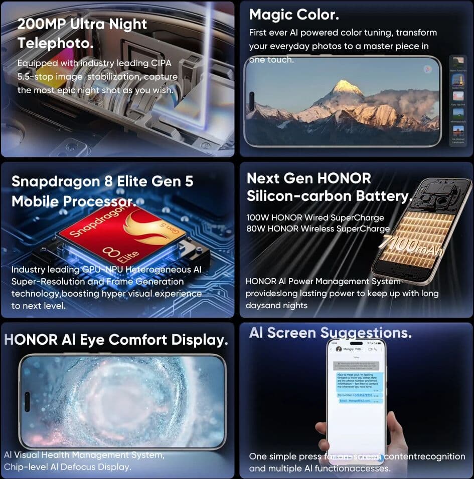 HONOR Magic8 Pro Global Version Snapdragon 8 Elite Gen 5 6.71' OLED Display 7100mAh Battery 100W SuperCharge Support ESIM NFC
