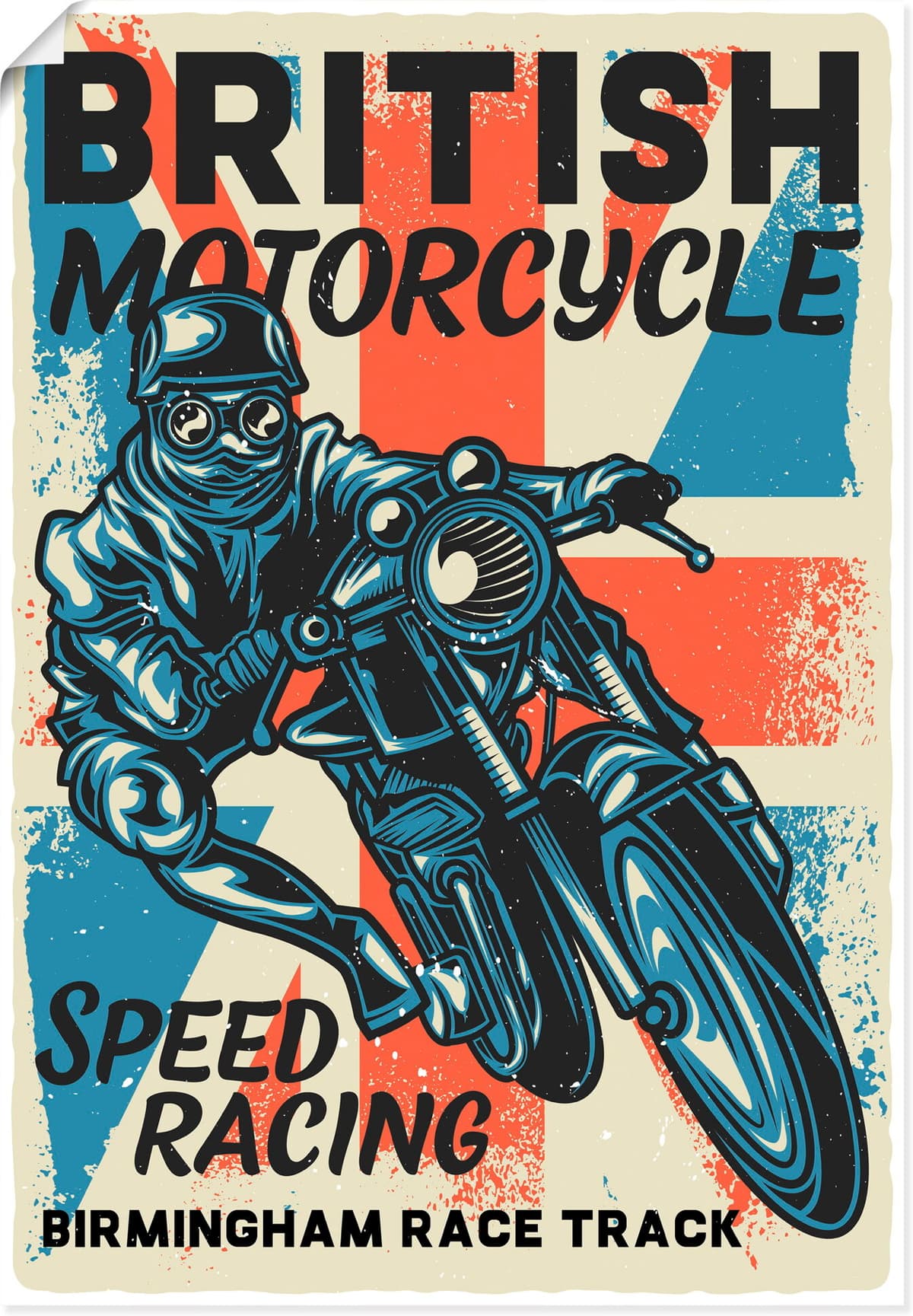 Wandbild ARTLAND "Motorrad Birmingham", bunt (farbe bild(er): blau), B:50cm H:70cm, Bilder, Wandbild, als Alubild, Leinwandbild, Poster, Wandaufkleber in verschied. Grössen farbe bild(er): blau B/H/T: 50cm x 70cm, Kunstdrucke & Poster Hochformat, 1 Stk.