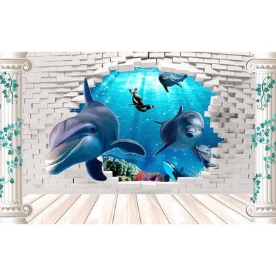 Fototapete PAPERMOON "Unterwasserwelt mit Mauer", bunt, B:2m L:1,49m, Vlies, Tapeten