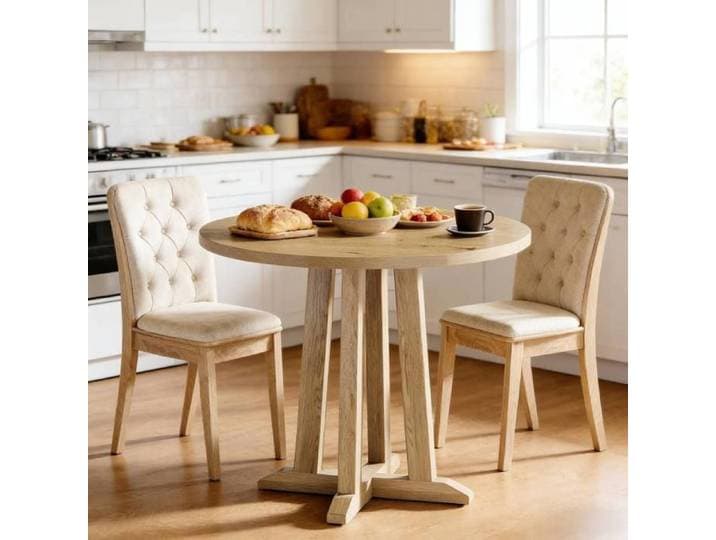 WOVREO Table ronde 80 cm en bois marron style rustique pour 2 à 4 personnes