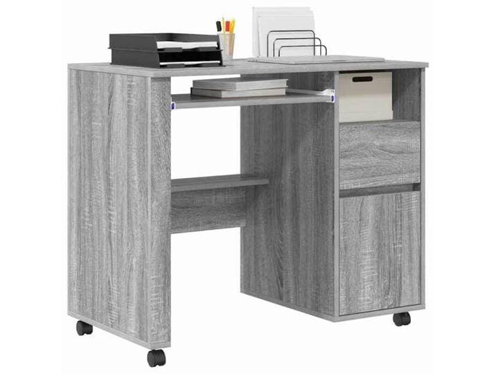 Bureau sur roulettes - CLARENCE - Gris Sonoma - 91x50x77 cm - Bois d'ingénierie - Avec tiroir - Avec étagère - 4 roues