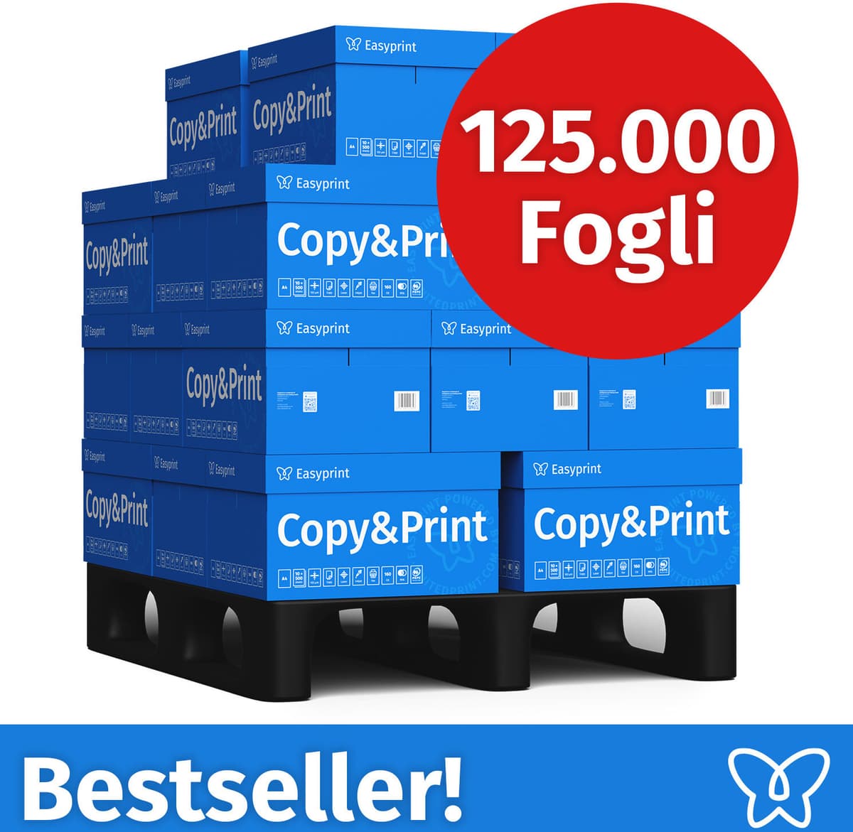 NUOVO! Carta per stampanti Easyprint Carta per fotocopie 125000 fogli 25 x 5000 A4 Premium bianco brillante Vincitore del test CIE 160 Certificato ambientale 100% PEFC