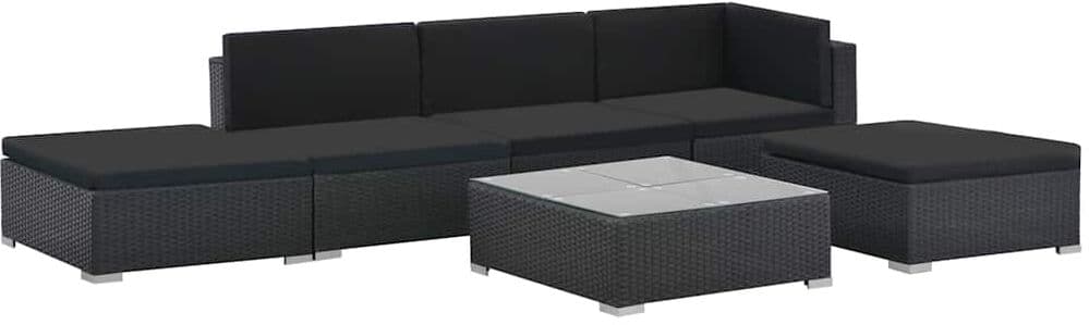 vidaXL Salon de jardin 6 pcs avec coussins résine tressée noir