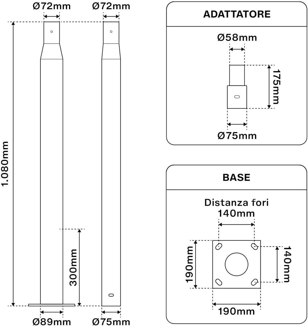 LEDDIRETTO Palo Componibile 3 Metri per Armature stradali e Lampioni
