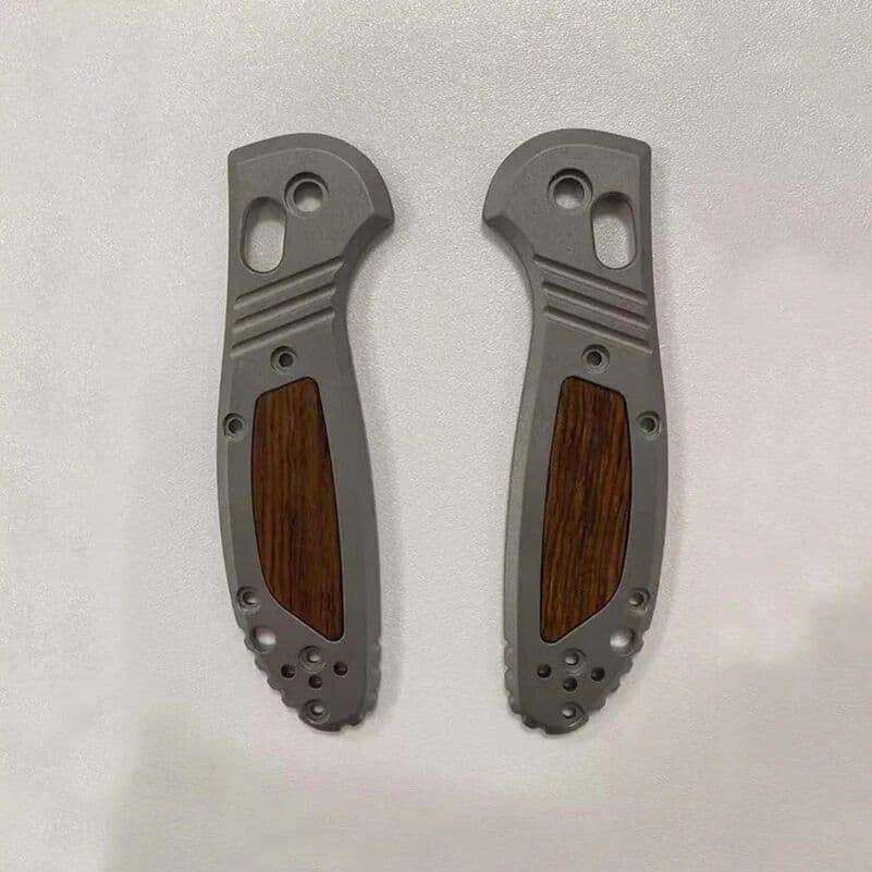 NONE Custom Titanium + Natural Sandalwood Knife Grip Handle Scales For Genuine Benchmade MINI Griptilian 555 556 Knives DIY Parts