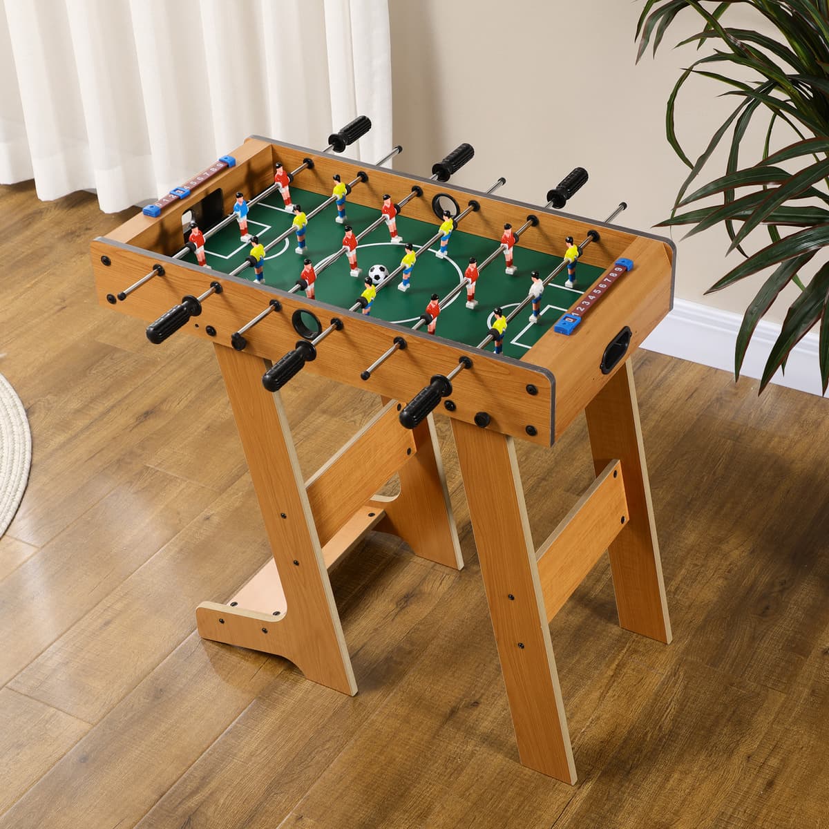 Homcom Calcio Balilla Compatto in Legno, Biliardino Salvaspazio con 6 Aste, 18 Giocatori e Segnapunti, 69x37x70cm Aosom