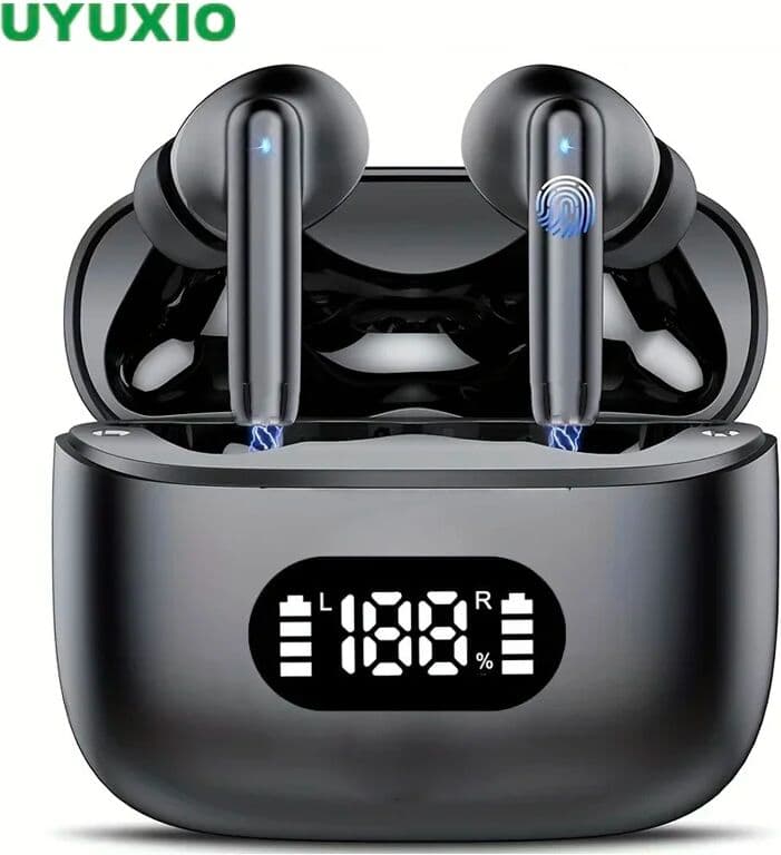 UYUXIO Wireless Earphone 40dB Noise Cancelling Bluetooth 5.3 Headphone ENC with LED Display HD TWS Earbuds Transparency Mode