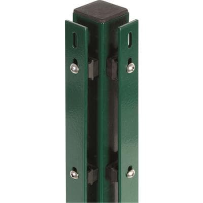 Eckpfosten ALBERTS, grün, B:6cm H:175cm T:4cm, Stahl, Zaunpfosten, 60x60 mm für Doppelstabmattenzaun, 175 cm, mit Flacheisen