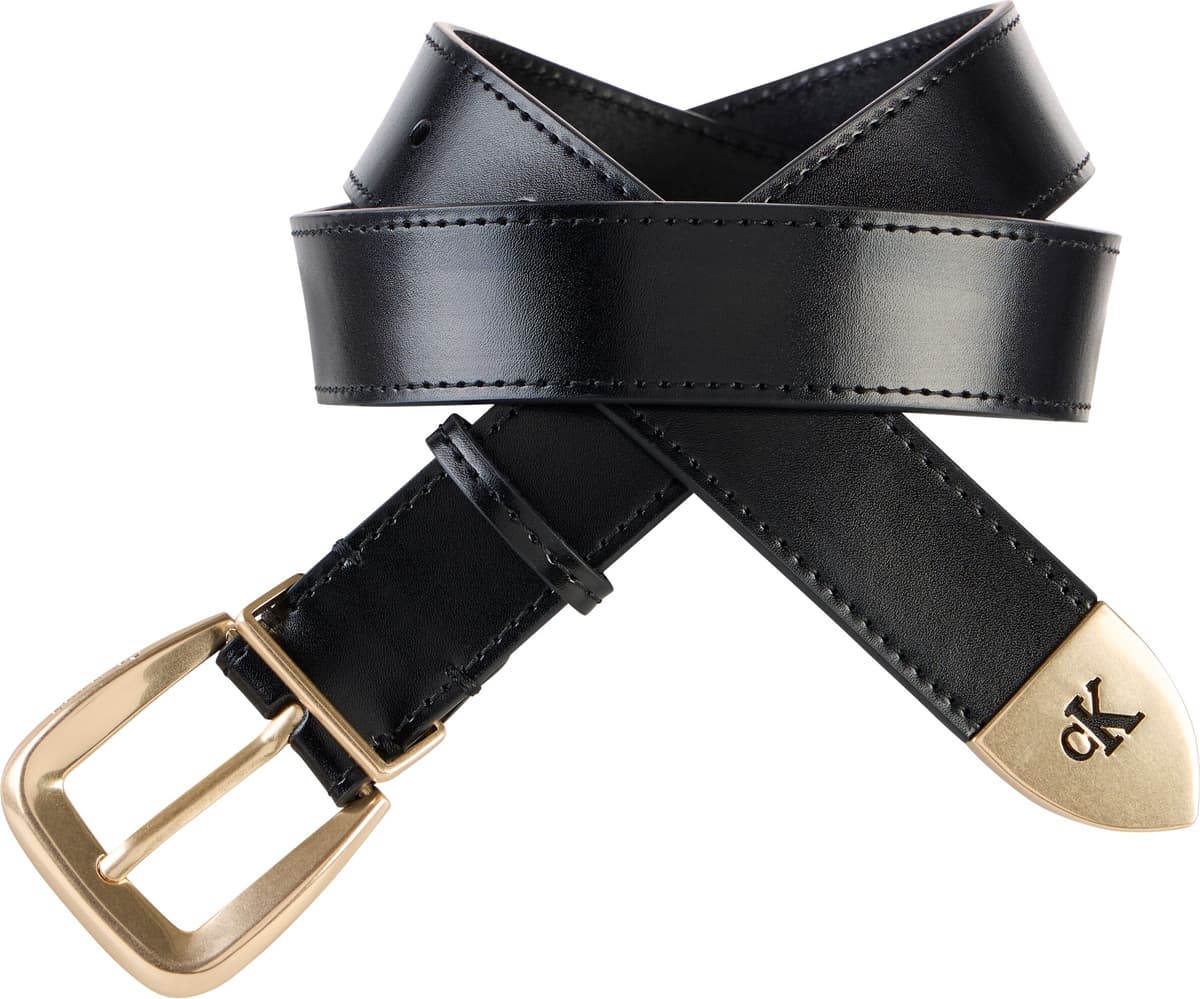 Ledergürtel CALVIN KLEIN JEANS "HW END TIP BUCKLE BELT 30MM", Damen, Gr. 75, schwarz (schwarz, antique light gold), Rindsleder, unifarben, Gürtel Ledergürtel, Regular fit und grössenverstellbar schwarz, antique light gold 75
