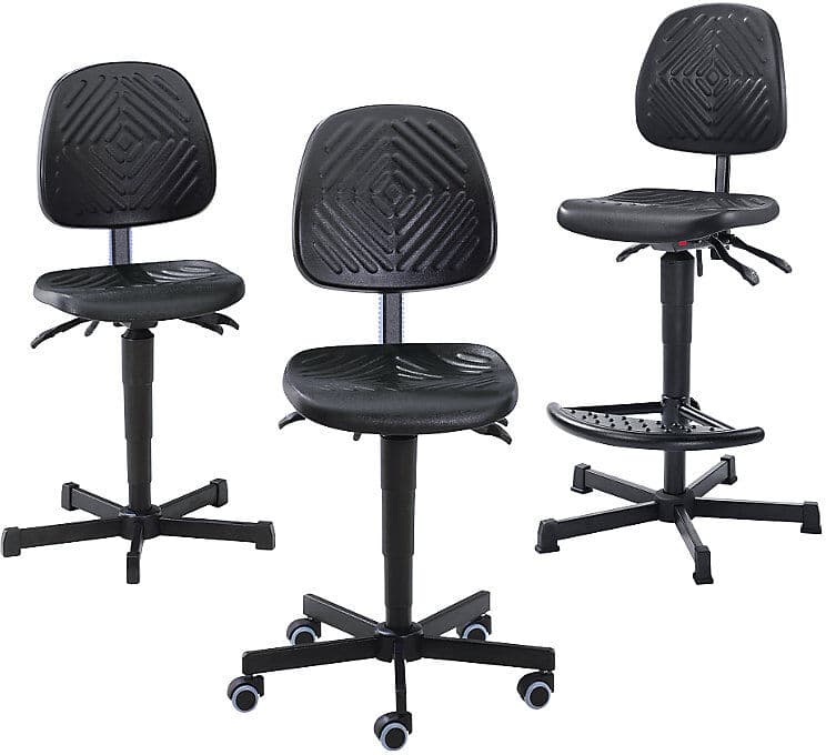 meychair Arbeitsdrehstuhl, gepolstert mit PU-Schaum, Gasfeder-Höhenverstellung, mit Bodengleitern und Fußstütze, Höhenverstellbereich 570 - 820 mm