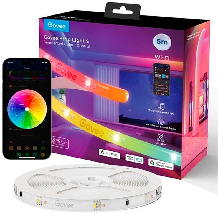Govee Wi-Fi + Bluetooth RGBIC LED Strip Lights - 5m - Hvid
