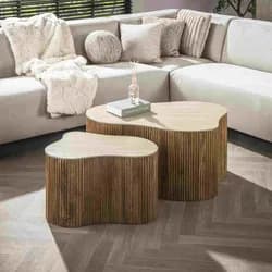 Couchtisch 2er-Set Tratin - Keramik in Travertinoptik, Sandfarbig