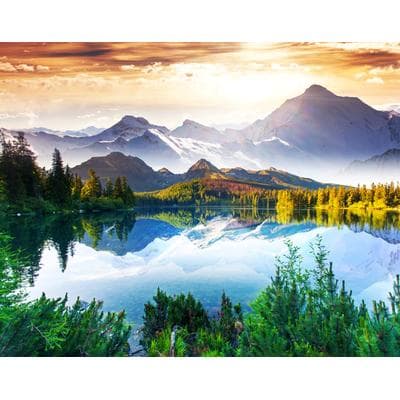 Fototapete PAPERMOON "Mountain Lake", bunt, B:4m L:2,6m, Vlies, Tapeten