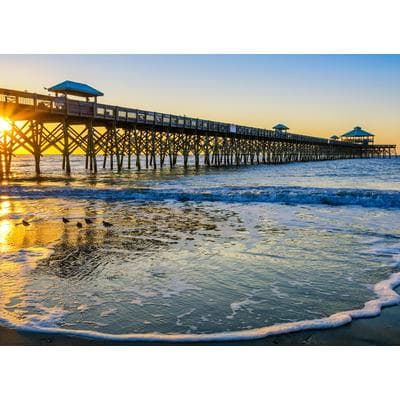 Fototapete PAPERMOON "Folly Pier Winter Sunrise", bunt, B:5m L:2,8m, Vlies, Tapeten