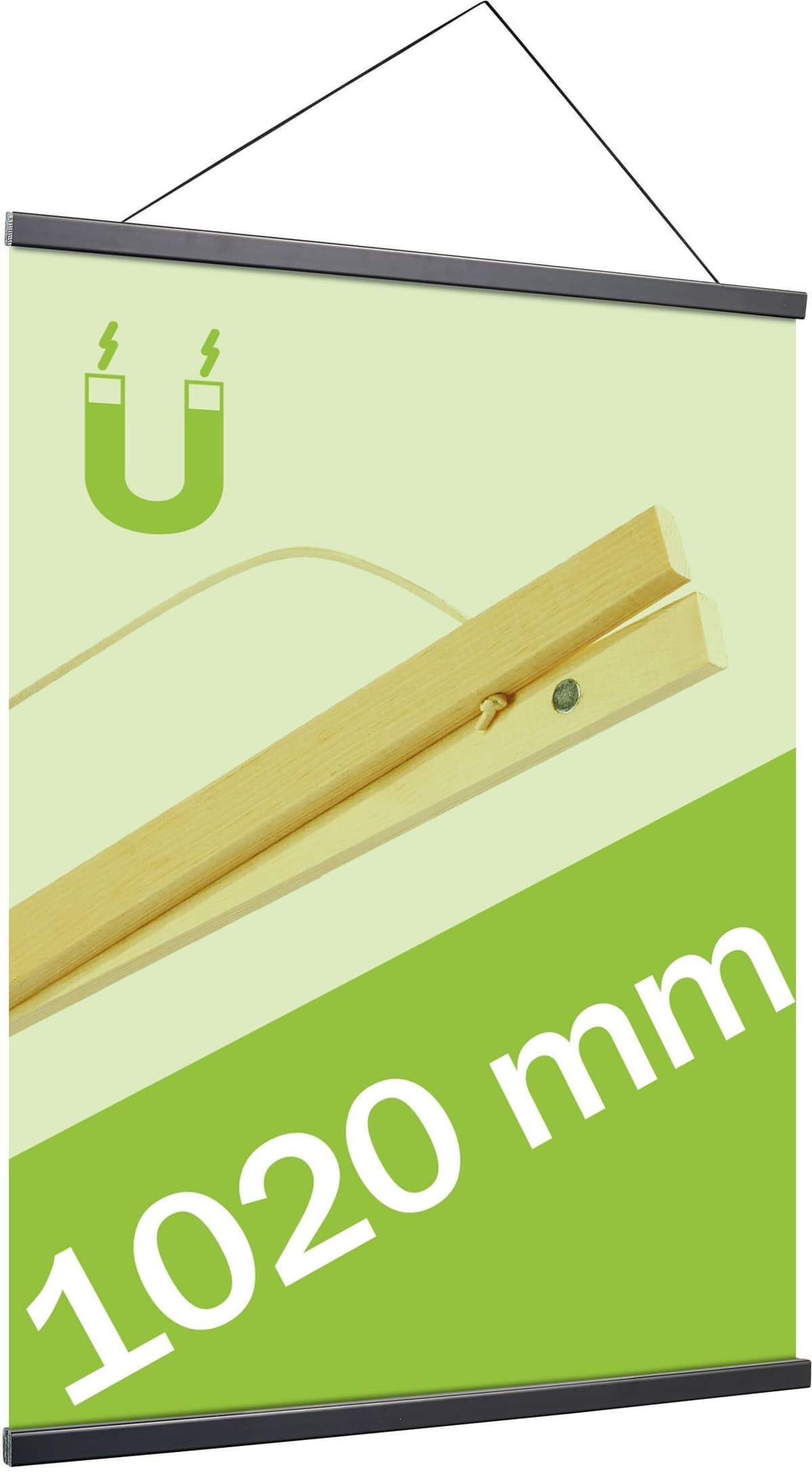 SPRINTIS 1 Profilo porta poster in legno, con cordino da appendere e attacco magnetico nero   1.020 mm, legno di pino