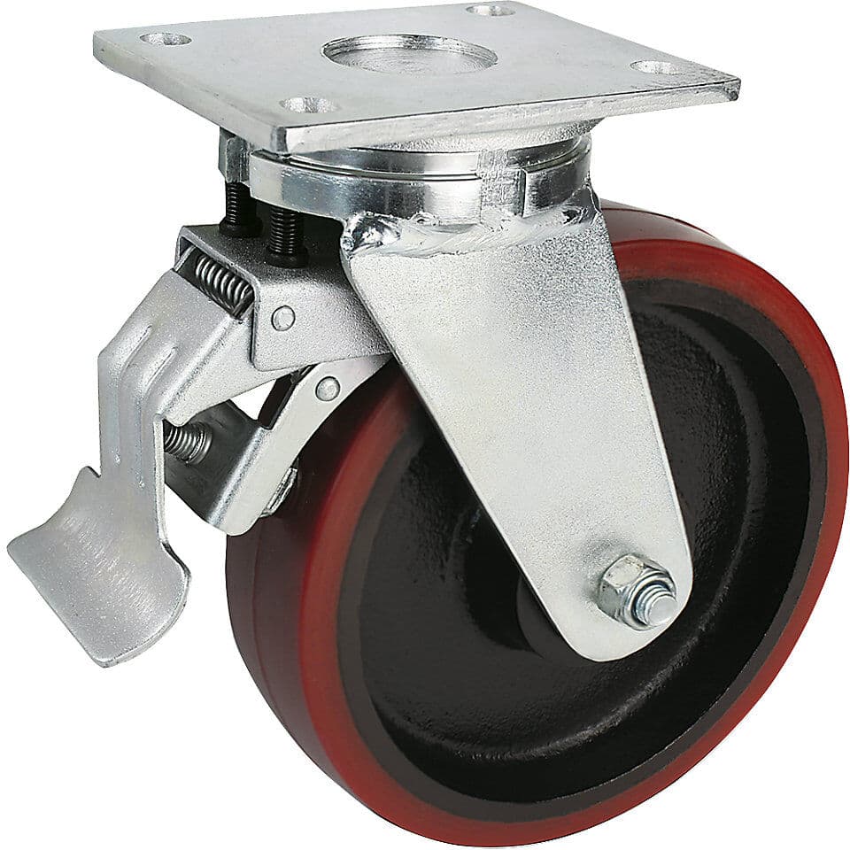 Polyurethan-Reifen, Plattenmaß 138 x 110 mm, Rad-Ø x Breite 200 x 50 mm, Lenkrolle mit Doppelstopp Proroll