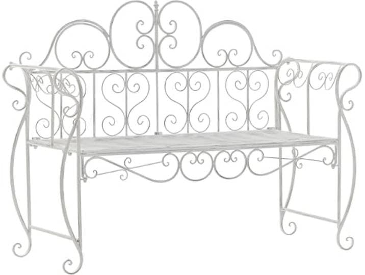 CLP Banc de Jardin Minna en Metal Style Art Nouveau\, avec accoudoirs\, Ideal Jardin\, terrasse et Balcon\, Charge Max 180 kg Couleur Blanc Antique