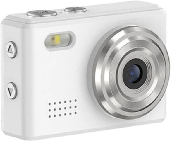 INF Mini 720P Digitalkamera mit Trageschlaufe, Metallkette, Type-C USB & OTG — Echter 1MP-Sensor, 200mAh Akku, microSD bis zu Weiß