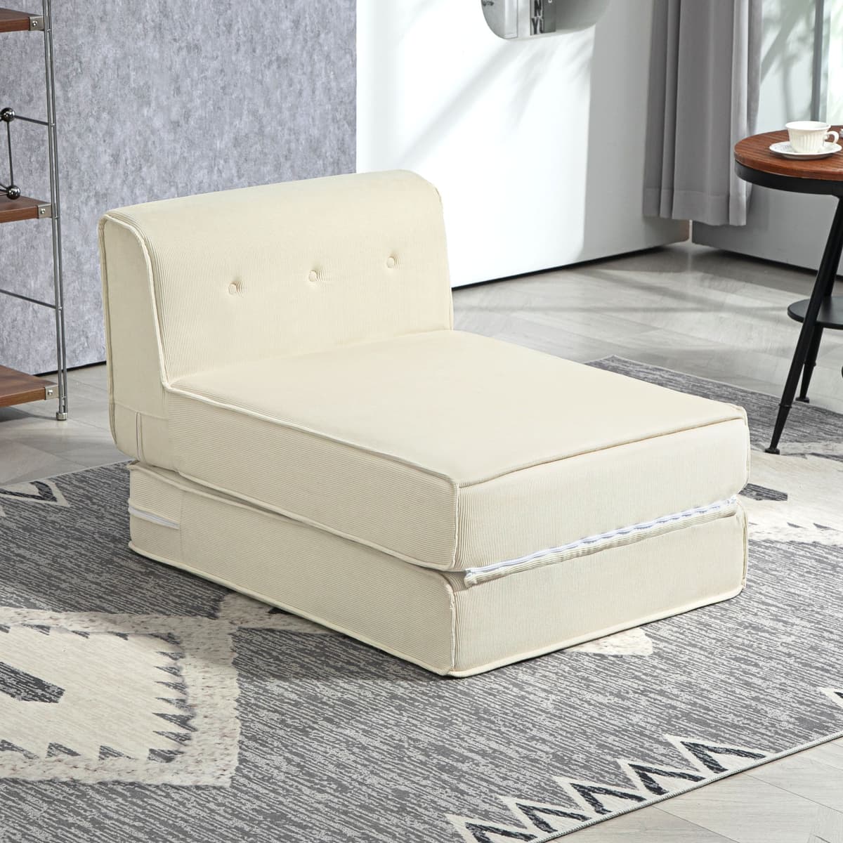 Homcom Poltrona Letto Pieghevole con Schienale Imbottito, 73x100x60cm, Bianco Crema