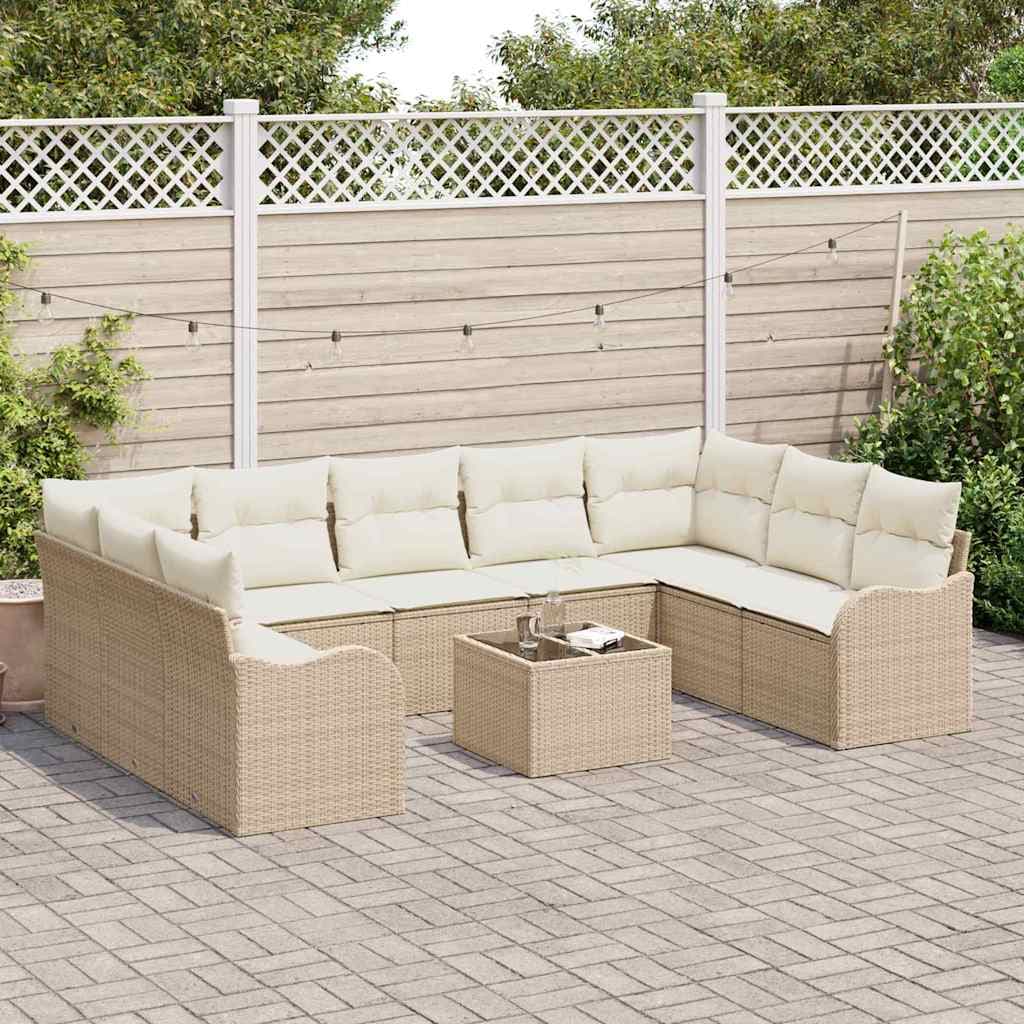 vidaXL Ensemble de canapé de jardin 10 pc Beige polyrotin