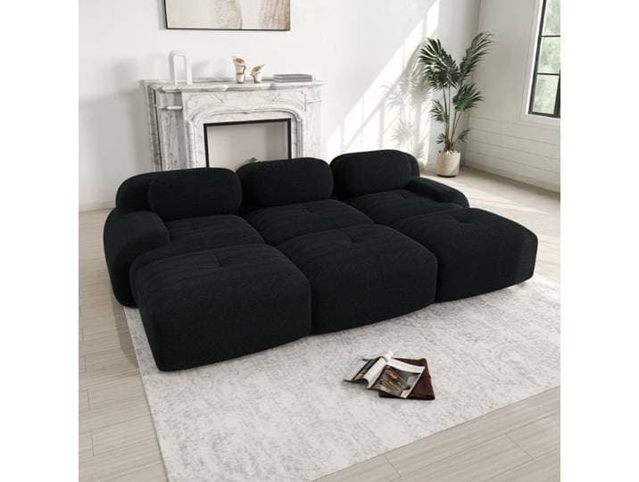 Canapé modulable 3 places avec 3 poufs en velours côtelé livré sans montage adapté aux animaux de compagnie accoudoirs ultra-larges