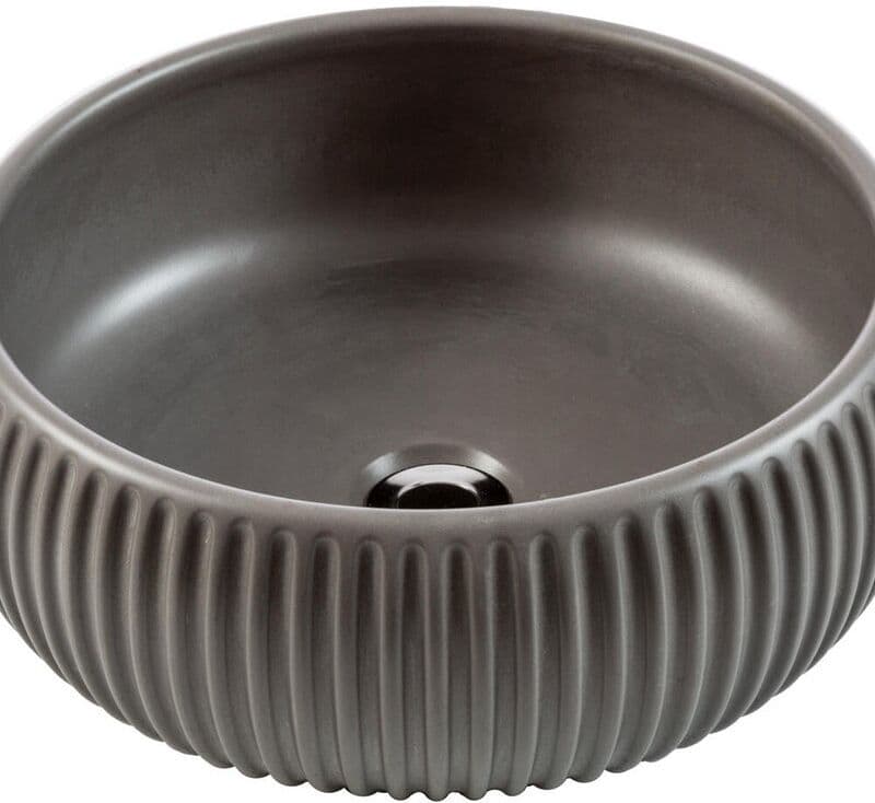 CIPI Lavabo da appoggio Plisse cemento  tondo D38cm in Cemento grigio opaco piletta non inclusa