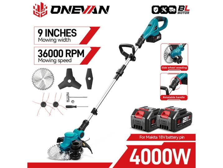 ONEVAN – tondeuse à gazon électrique sans balais, 9 pouces, 36000 tr/min, coupe-herbe pliable, outil électrique de jardin pour batterie Makita 18V, broche