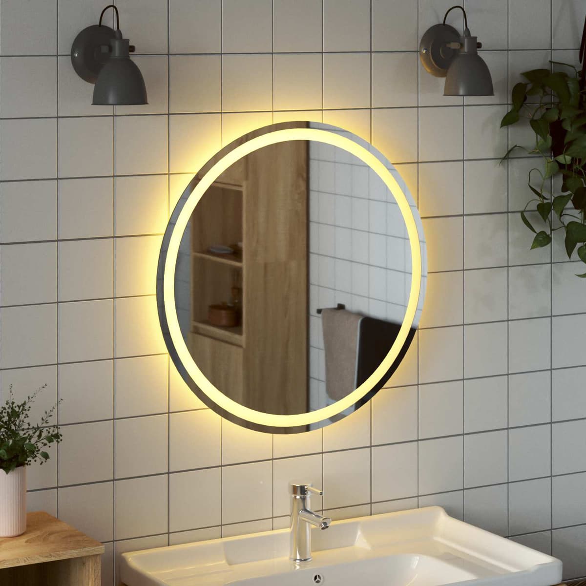 vidaXL Miroir de salle de bain LED Transparent Ø 70 cm verre trempé