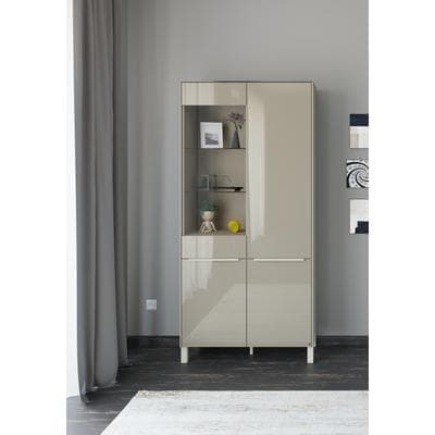 Standvitrine "Reno", beige (taupe matt lack, glas taupe glanz), B:92cm H:197cm T:42cm, Glas, Holzwerkstoff, SET ONE BY MUSTERRING, Schränke, Standvitrine, Mit Vierkantfuß in diversen Farben, 197 cm Höhe & Farbauswahl